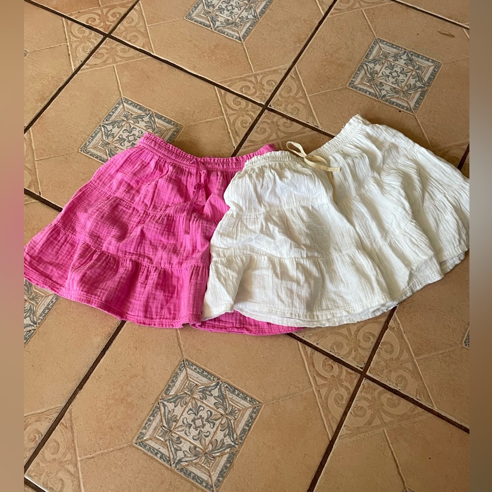 Aerie pr of Stretch tiered flare 100% Cotton lightweight Skirts pink white NEW